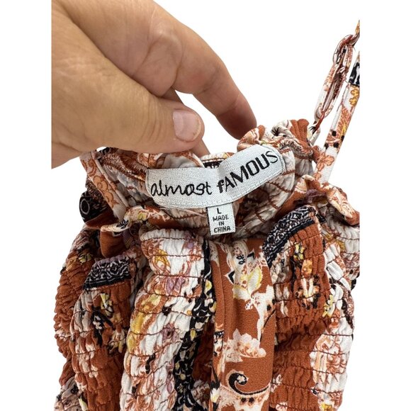 Almost Famous Floral Smocked Tie-Front Crop Top L Boho Summer Lightweight - Picture 2 of 5